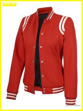 Varsity Bomber Jacket Fleece Letterman Baseball Jacket Button Pockets